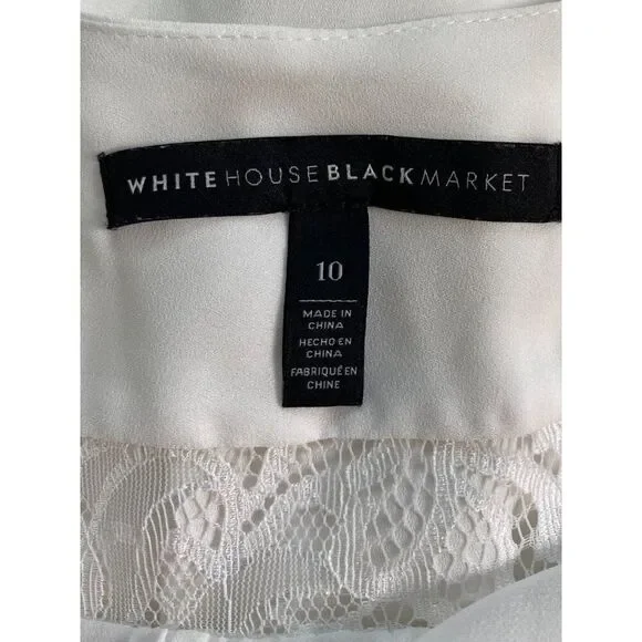 White House Black Market Women 10 Blouse White Lace Peasant Cottage Whimsigoth - Picture 3 of 16